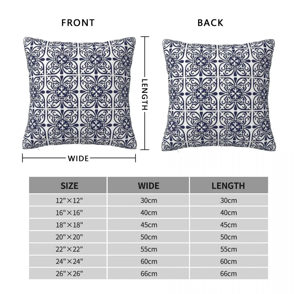 Indigo Navy Blue White Moroccan Square Pillowcase Polyester Linen Velvet Pattern Zip Decorative Home Cushion Cover 45x45