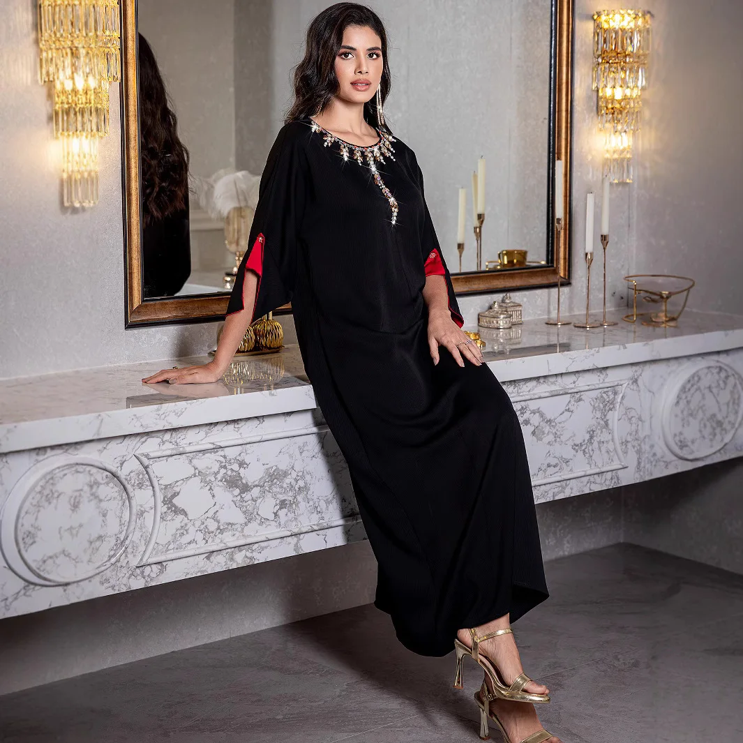 

Eid Djellaba Diamonds Abaya Muslim Dress for Fashion Women Dubai Caftan Kebaya Islam Clothing Turkey Kaftan Femme Party Evening