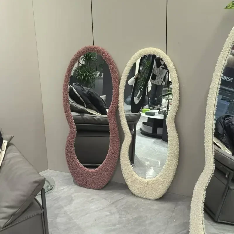 Cream Style Full Body Mirror Household Bedroom Vertical Light Luxury Floor Standing Mirror for Girls Student Dormitory