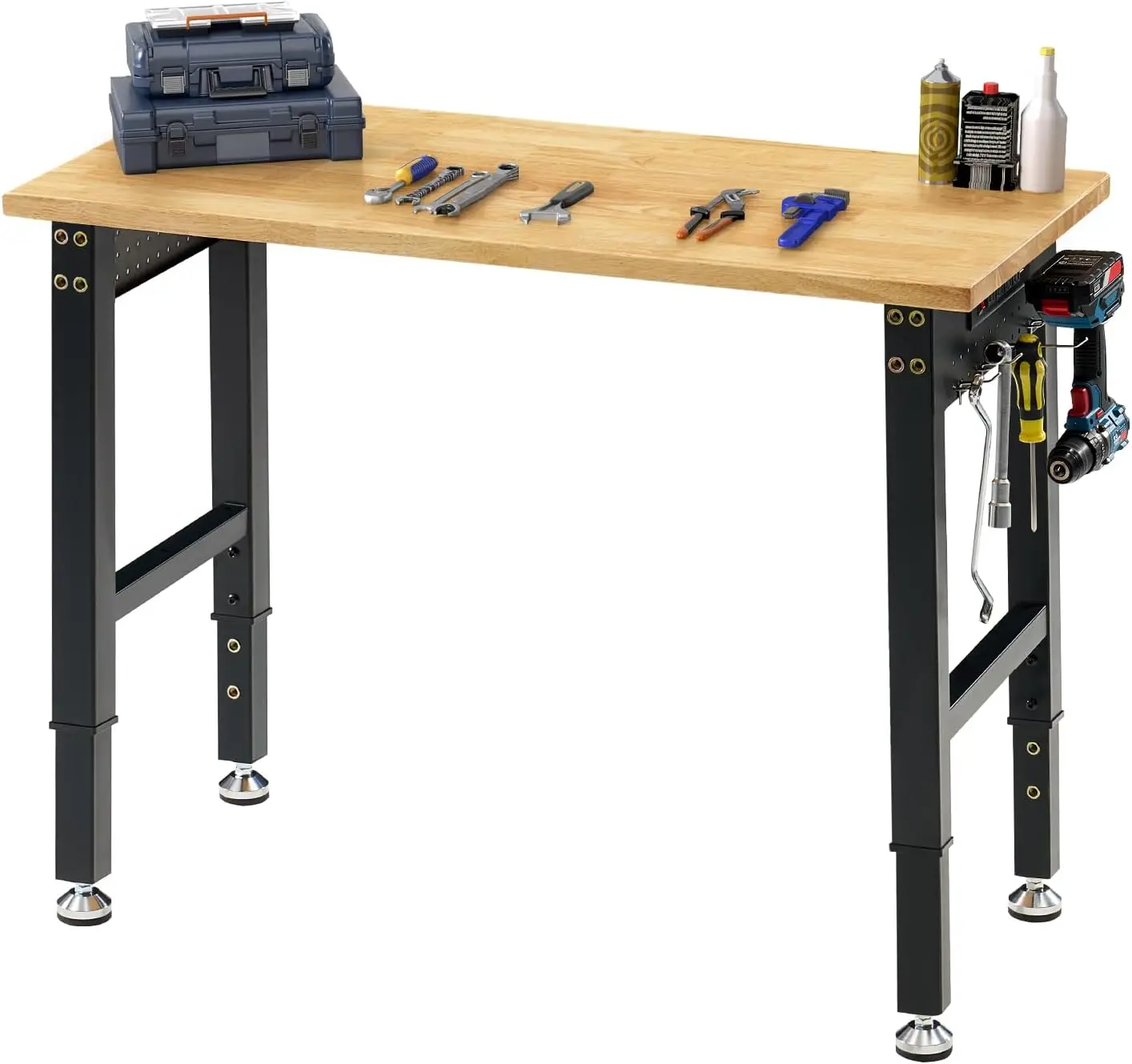 

Workbench With Ac Outlets Usb Ports Capacity Rubber Wood Top Garage Workshop Office