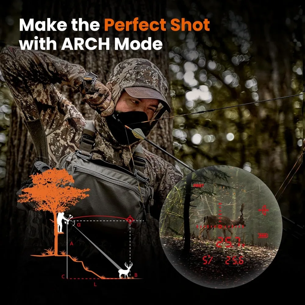 Hunting Range Finder with Black/Red Display, 2000 Yards Laser Rangefinder, 7.5° Wide Field of View, Angle Compensation