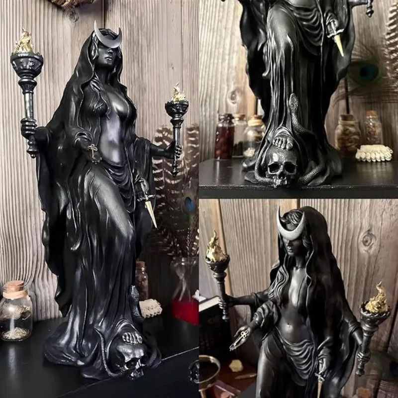 Premium Resin Hekate Niktipolos Sculpture The Witch of The Night Art Figurine for Halloween & Witchcraft Altar Skull Ghost Decor