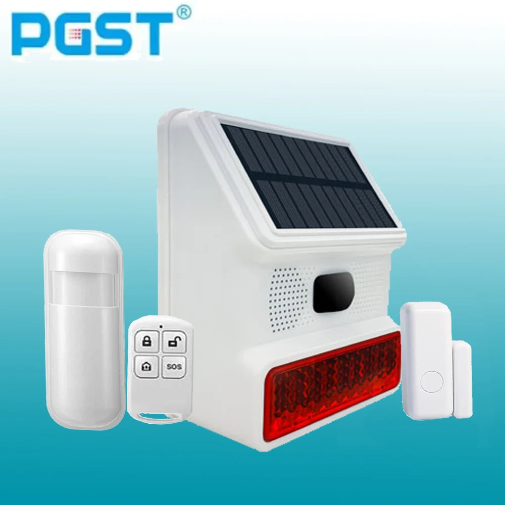 PGST 433MHz Wireless Solar Waterproof Siren Light Flash Strobe for Home Security Outdoor Wifi GSM Burglar Alarm System