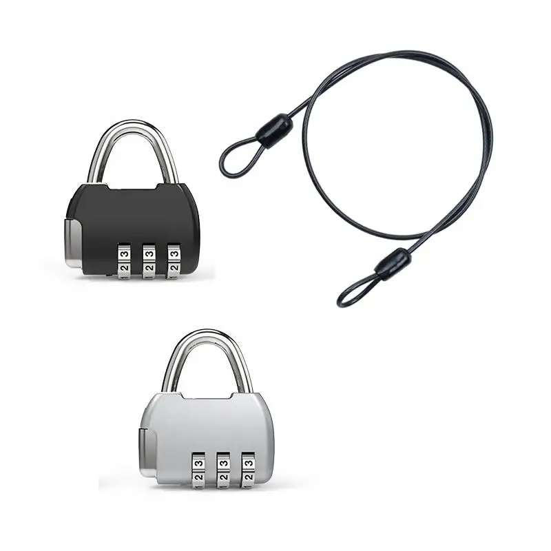 Anti-Theft Security Steel Cable Padlock 3 Digit Combination 1M Wire Rope for Travel Suitcase School Locker Bicycle Helmet