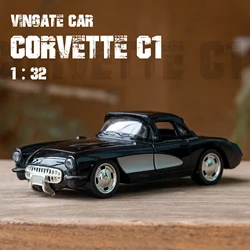 1:32 Alloy Diecast Chevy Corvette C1 1957 Vintage Car Model Pull Back Car Miniature Vehicle Replica For Collection Gift for Kid