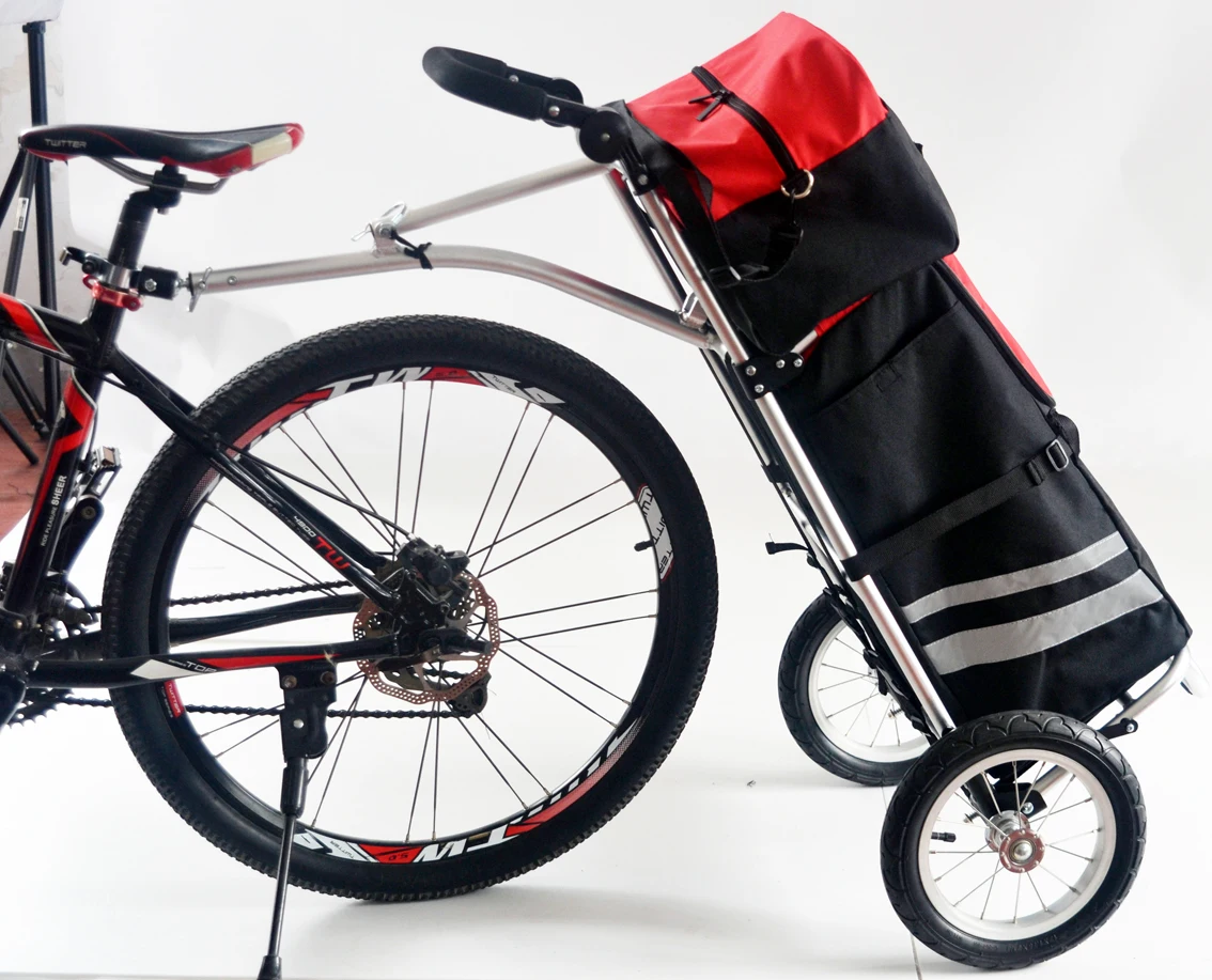 Bicycle Trailer, 12 inch Air Wheel Shopping Trolley Luggage Cart Folding Bike Cargo Trailer with Big Bag And  Contacter