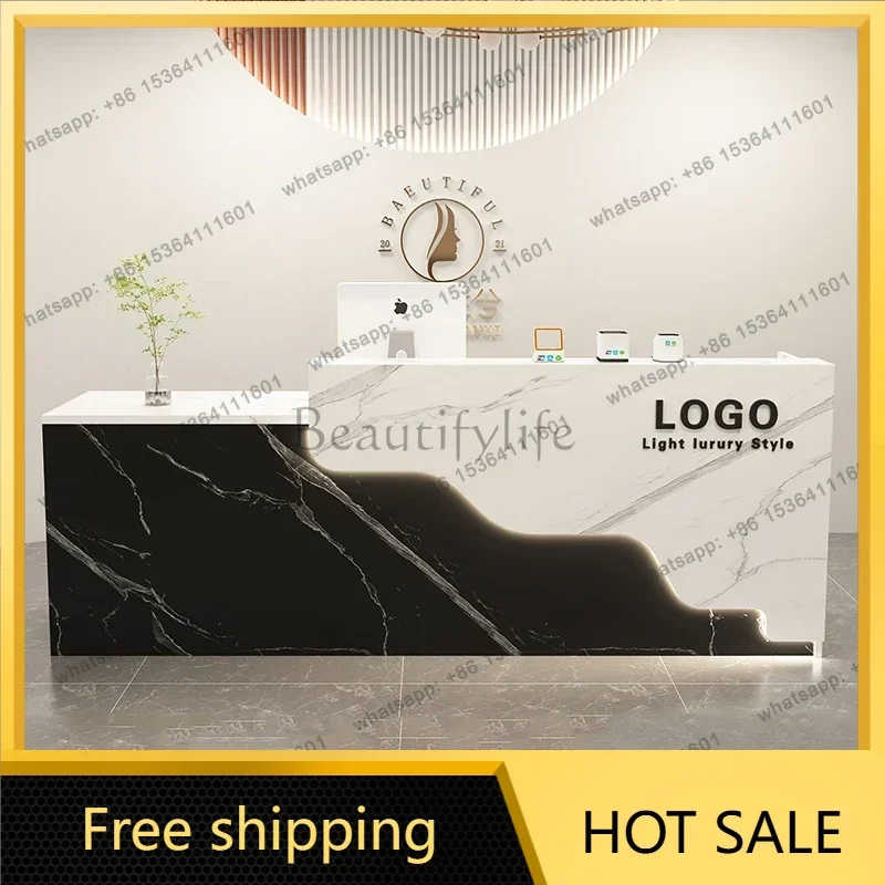 FG Luxury Nordic Reception Desk Design Cool Professional Aesthetic Reception Custom Retro Center Theke Empfang Furniture Office