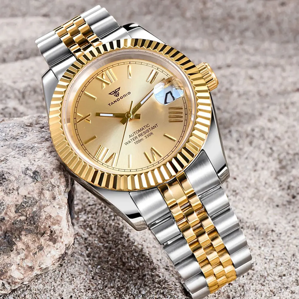 Two Tone Gold Tandorio 36mm/39mm Luxury Business Datejust Style NH35 Automatic Men Reloj Wristwatch Sunburst Roman Dial Sapphire