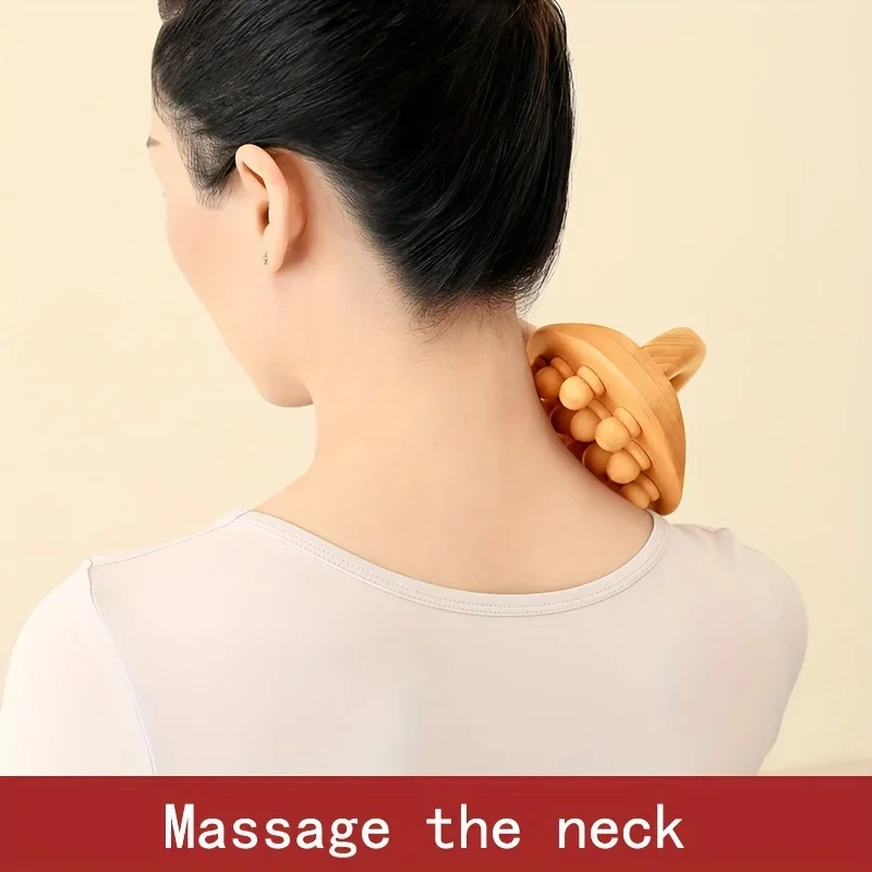 Handheld Massage Handheld Wooden Massager Tool for Relax Muscles Tool After Exercise Massager Tool with 14 Smooth Beads