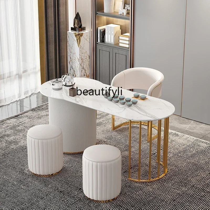 

yj21 Light luxury home rock slab tea table table and chair set combination office home kung fu tea table