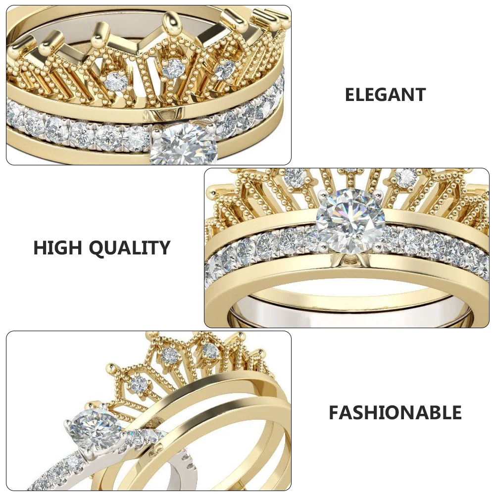 

1pc Crown Styled Alloy Finger Ring Detachable Rhinestone Jewelry For Women Fashion Trend Party Hand Wear Golden Silver