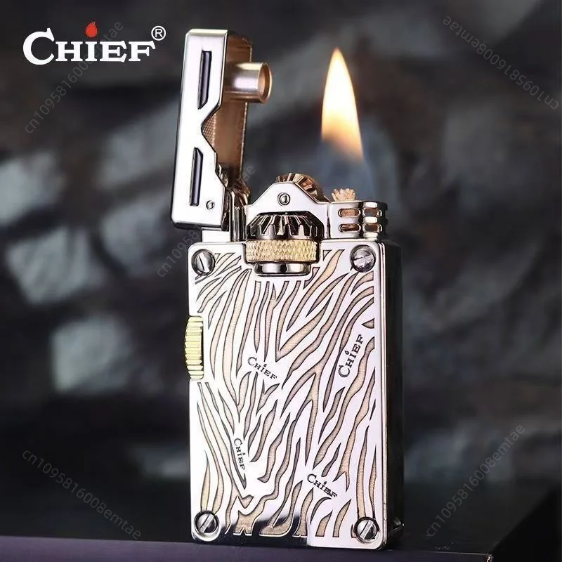 Chief 709 New Tiger Pattern Fuel Lighter, Lift Lid Side Slide Ignition, Cigarette Accessories, Men's Gift