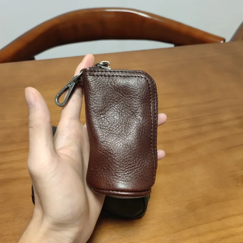 植物タンニンなめし革製キーバッグ-レザー細工の老舗レトロな牛革キーホルダー