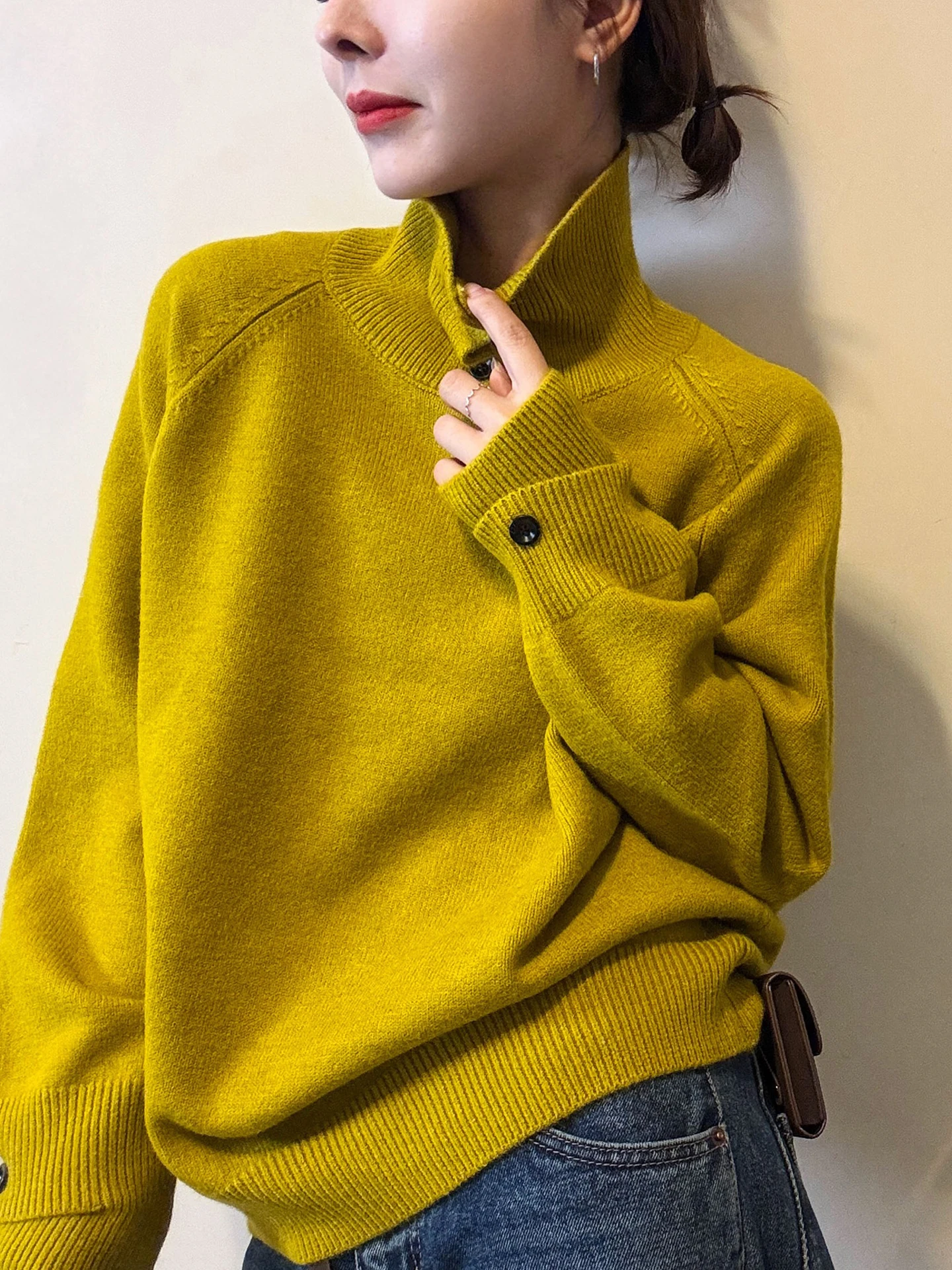 

Faionable High Ne Thiened вязаный свитер однотонного цвета, повседневный зимний топ с надписью, корейская версия, свободная посадка