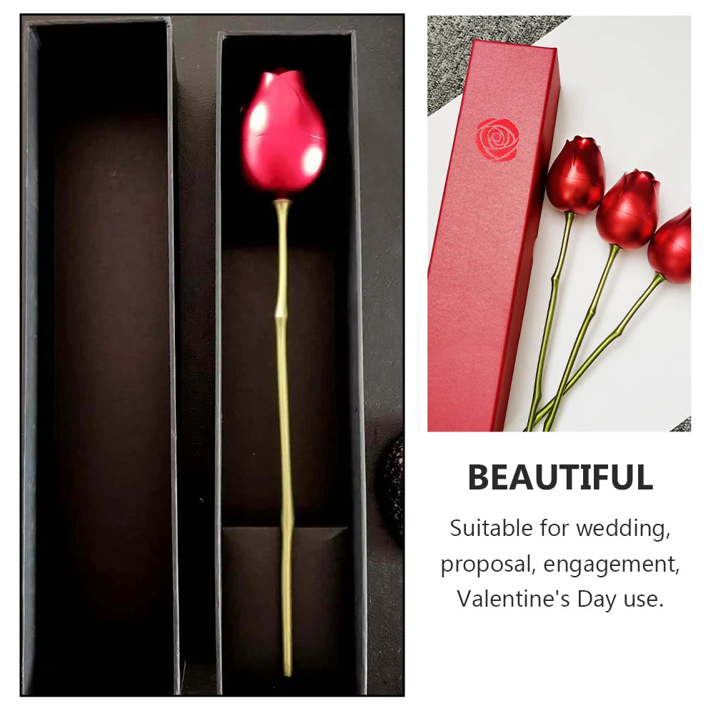 Rose Jewelry Box Simulated Ring Case Creative Storage Container Flower Holder Aluminum Metal