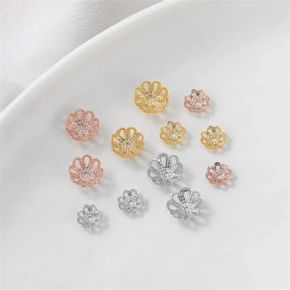 Bandeja de flores vazada banhada a ouro 14k, espaçador de contas de pérola, artesanal, pulseira, colar, acessório de material frisado