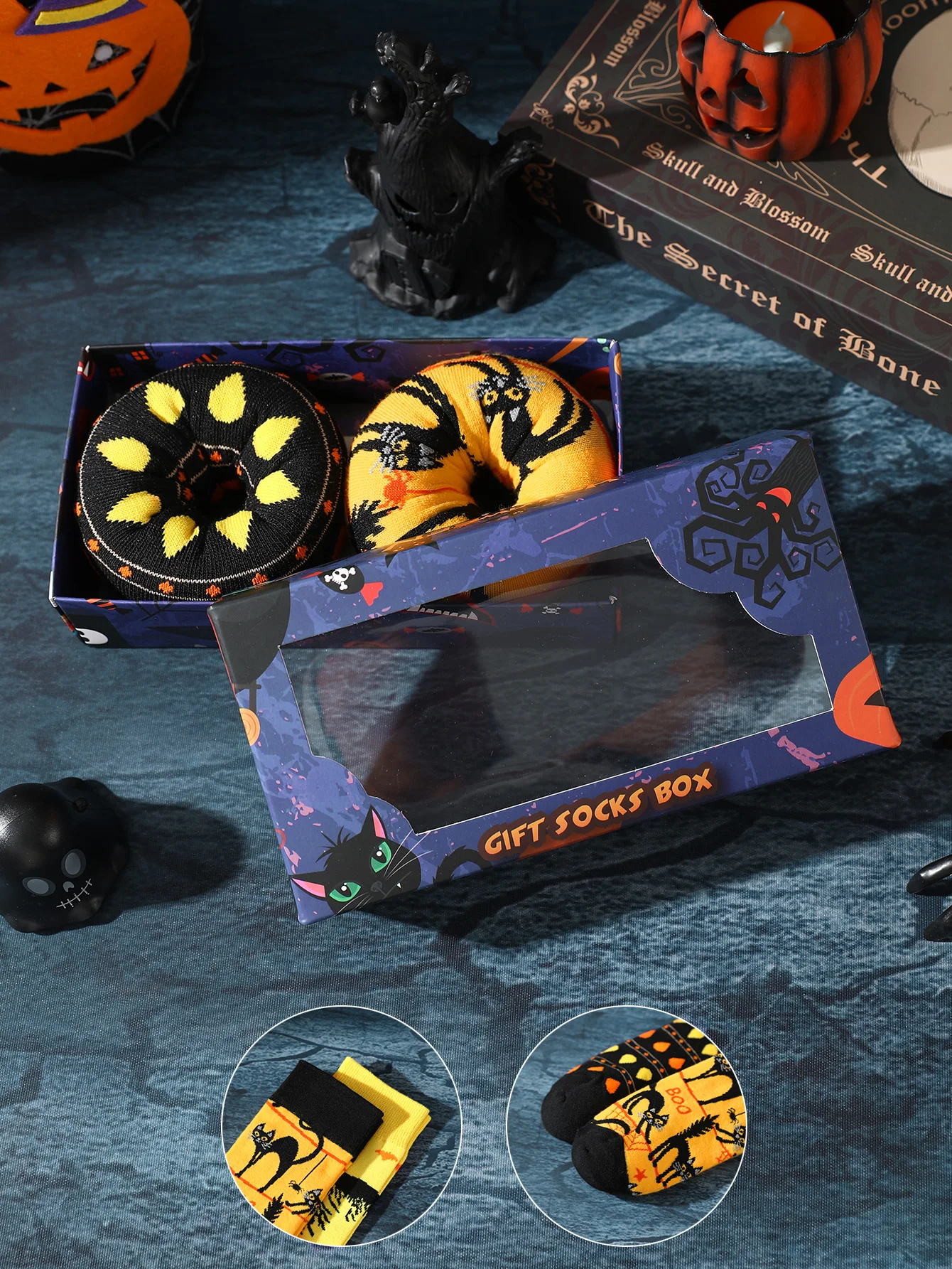 2 пары мужских и женских носков с уникальным и креативным дизайном, в форме пончика и веселыми подарками на Хэллоуин и другие праздники.