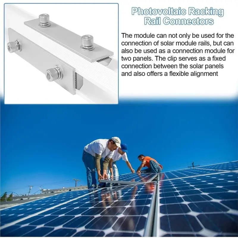 DTEN-Aluminium Solar Module Rails 4Pcs Photovoltaic Mounting Connection Bracket Connectors Guide Rail 14Cm Length Profile
