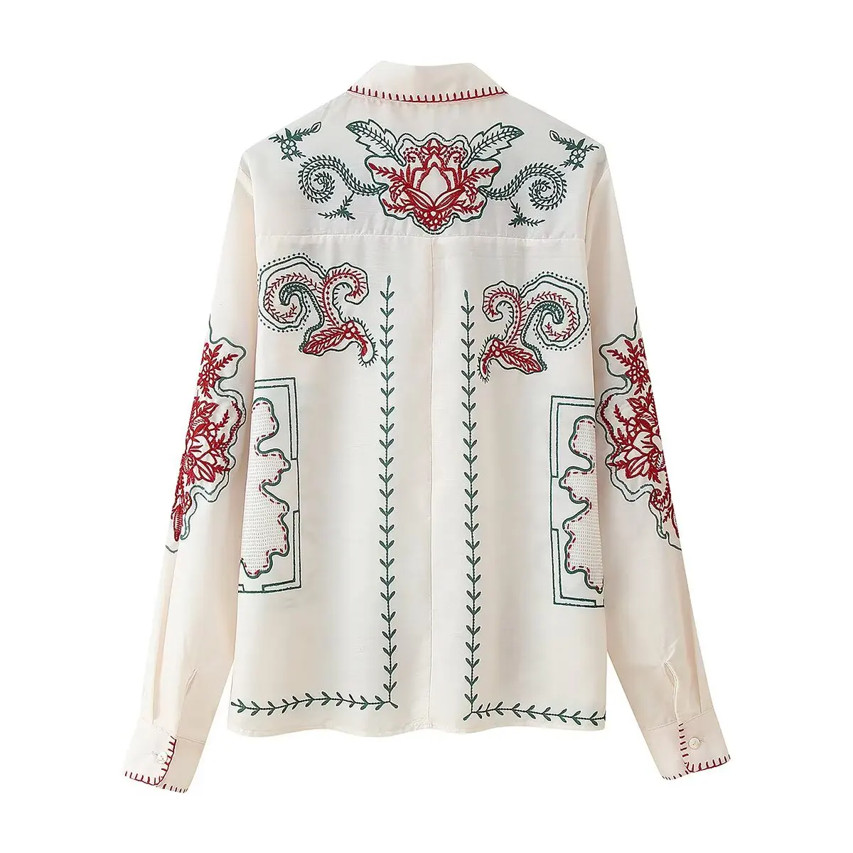 Bsk & tref2025 outono nova moda casual feminina simples lapela camisa de manga comprida topo + calças bordadas de cor contraste