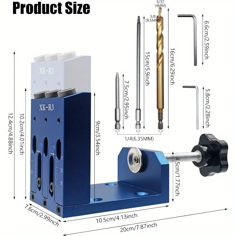 1Set Pocket Hole Jig Kit Adjustable Woodworking Jig with 3 Pocket Hole Guide 15° Angle Drill Pocket Hole System Carpentor Tools Jointers Carpentry Locator for Pocket Holes Angle Drilling