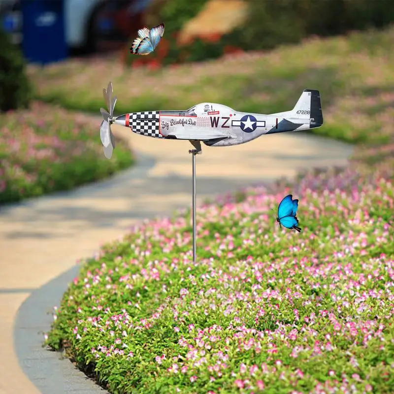 Airplane Wind Spinner Wind Spinners Wind Sculpture Windmill Aircraft Stainless Steel Wind Catchers Weatherproof Wind Powered