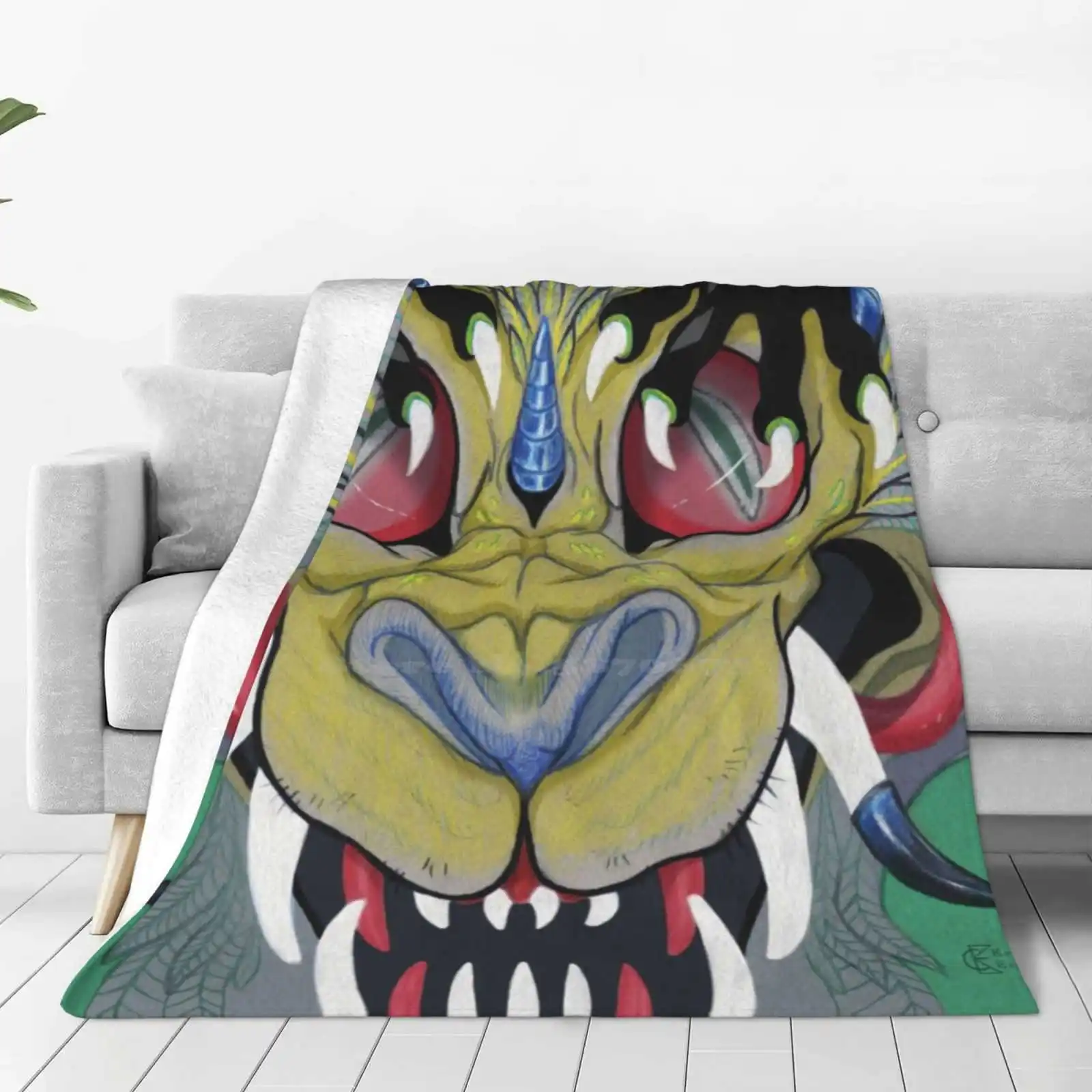 Growl New Print Novelty Fashion Soft Warm Blanket Creature Teeth Fangs Tusks Colors Green Yellow Blue Red Black White Claws