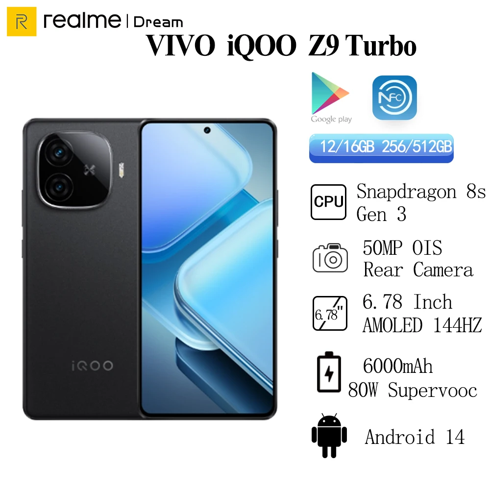 New VIVO IQOO Z9 Turbo Snapdragon 8s Gen 3 6.78Inch AMOLED 144Hz 50MP Rear Camera OIS 6000mAh 80W SuperVOOC NFC OTA Update