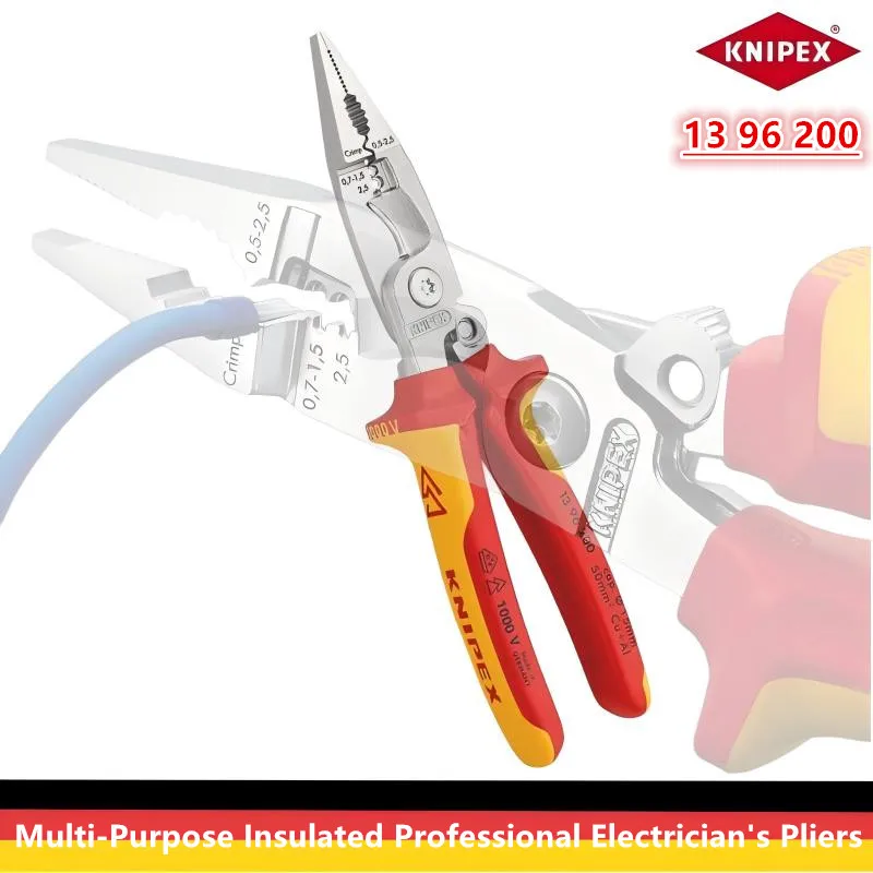 

KNIPEX 1396200 Многоцелевые изолированные профессиональные электрические плоскогубцы. Подходят для захвата, резки и обжима плоскогубцев.