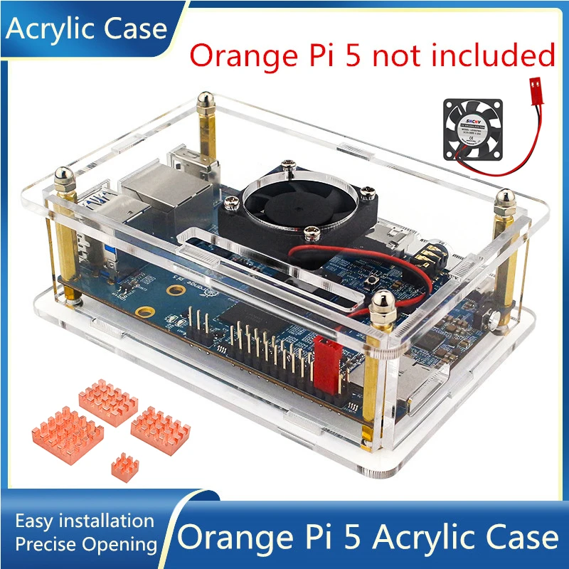 Orange Pi 5 الاكريليك الحال بالنسبة البرتقالي Pi 5 4 / 8 / 16GB RAM RK3588S لوحة واحدة اختياري مروحة التبريد بالوعة الحرارة