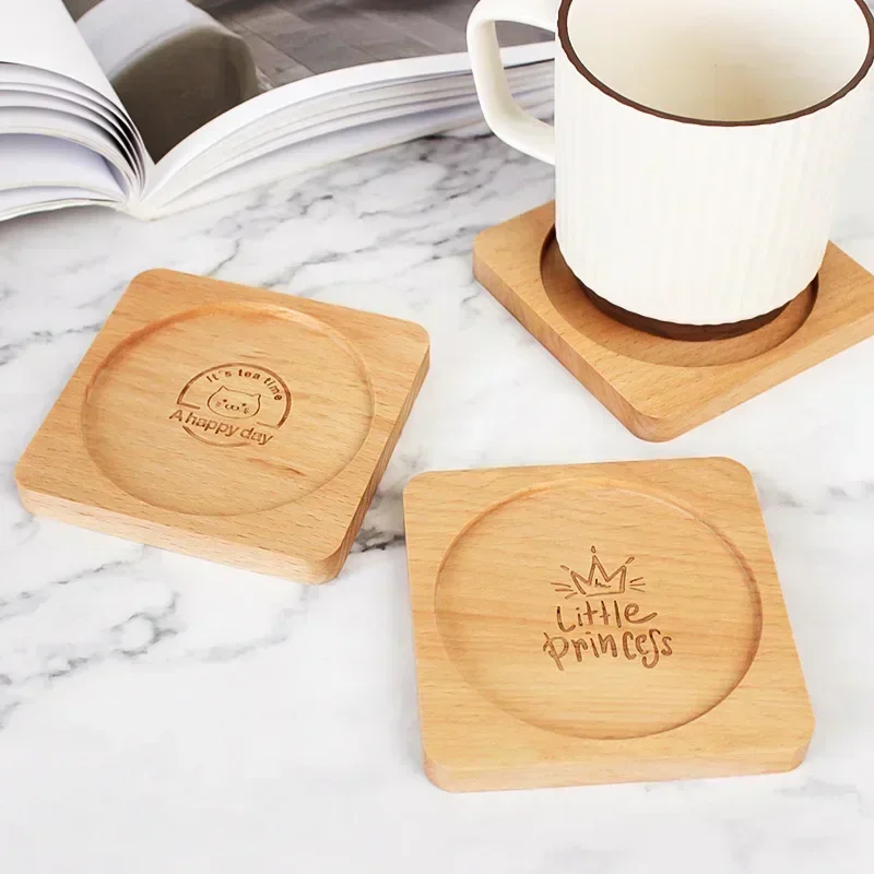 1PCS Free Custom Engraving Solid Wood Coaster Pad Round Square Wooden Cup Mat Durable Heat Resistant Tea Coffee Pad Placemats