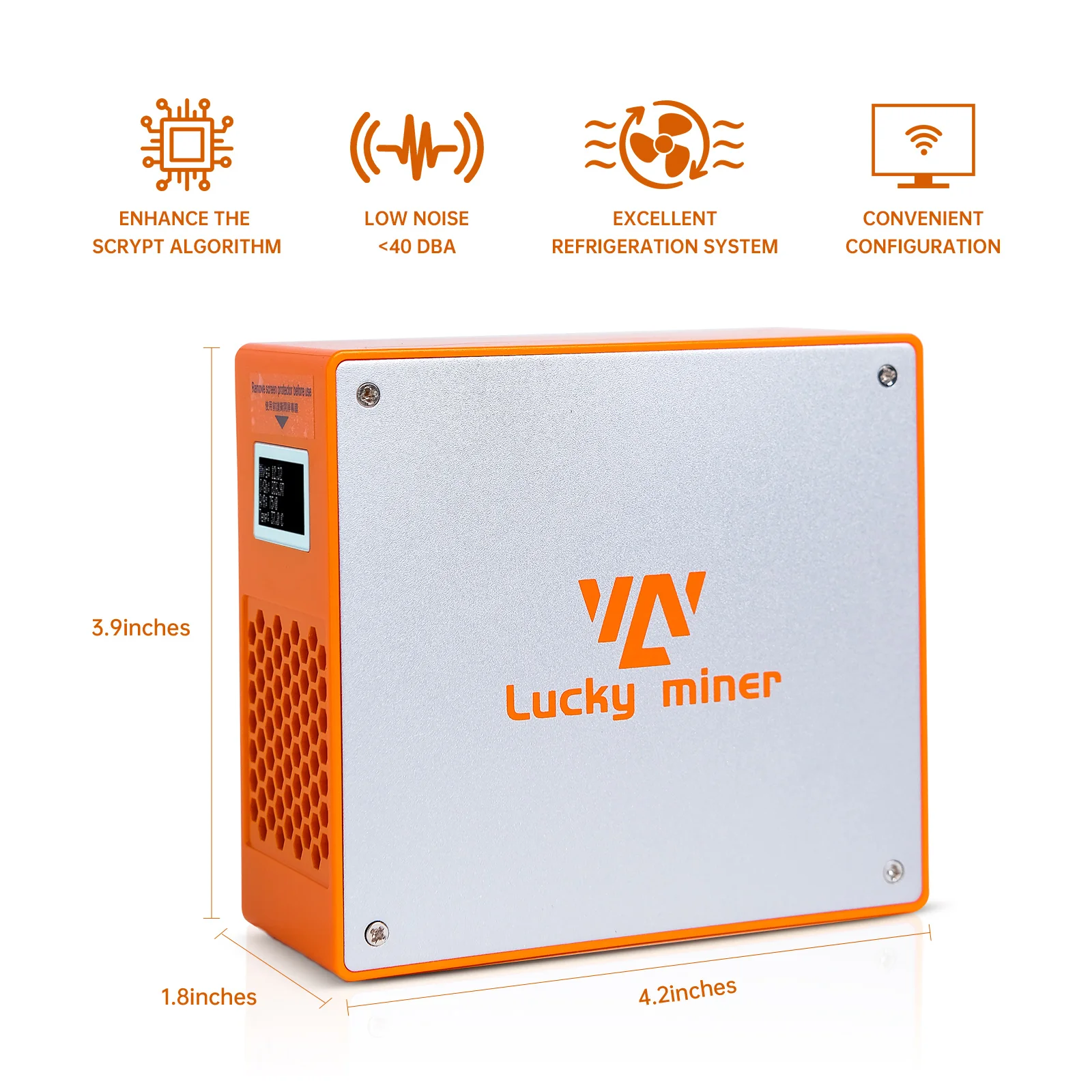 Litecoin&Dogecoin Miner Lucky Miner LG07 Scrypt Algorithm ASIC Miner 11MH/S 2.4GHz WiFi or Hotspot Quiet Include PSU，Orange