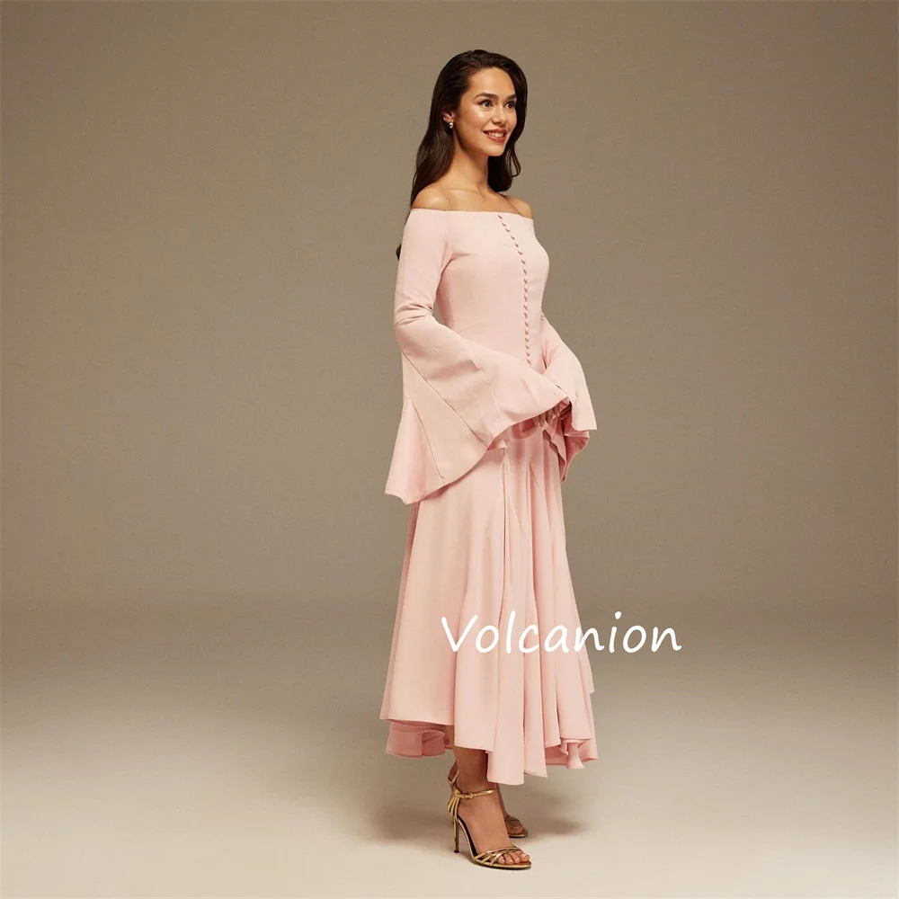 Customized Pastrol Jersey Pleat A-line Boat Neck Midi Dresses Bespoke Occasion Modern Style Classic Formal
