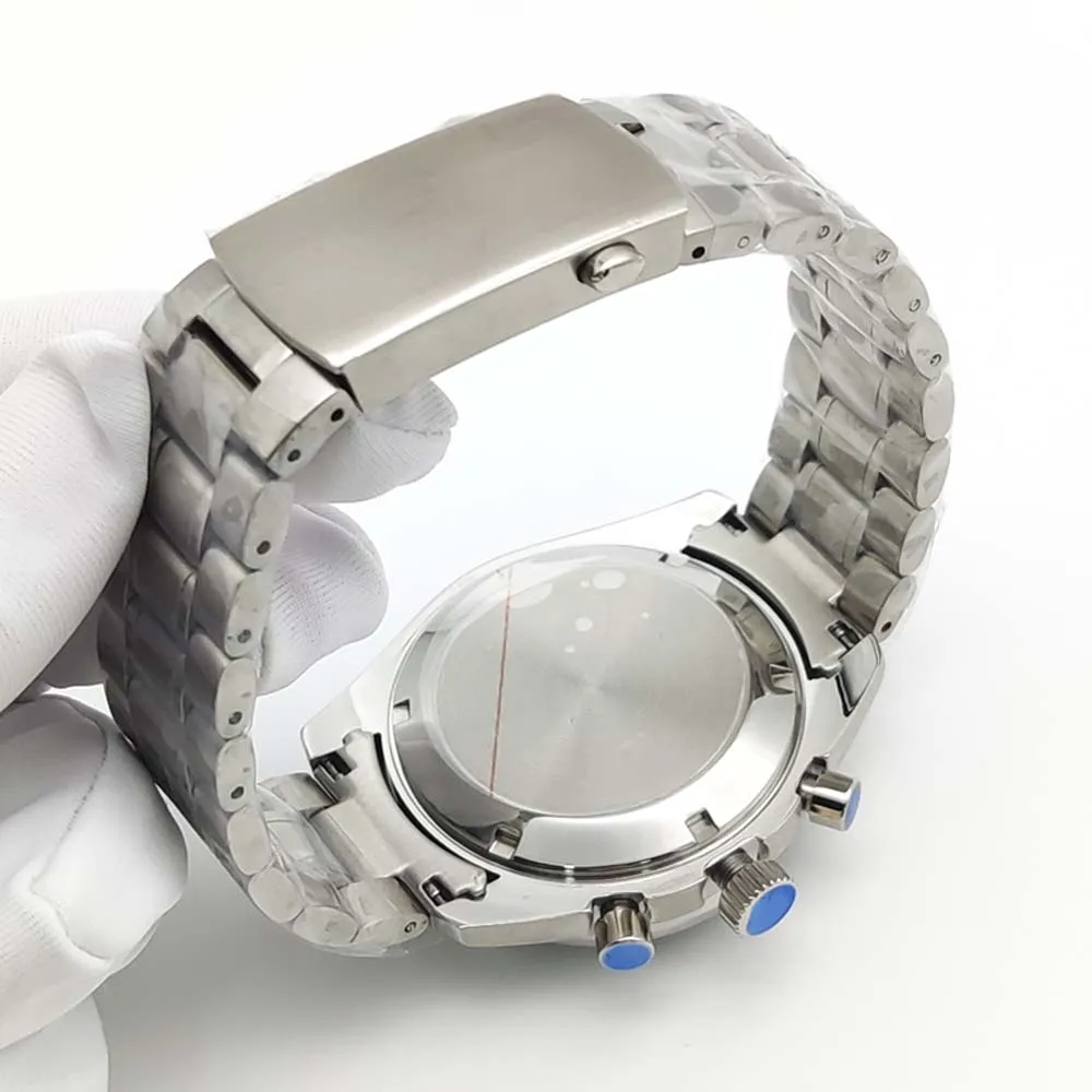 Orologio cronografo sportivo casual da uomo al quarzo da 40 mm, cassa argentata e nera resistente all'acqua in acciaio inossidabile, movimento VK63