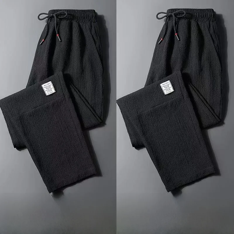 夏用薄手綿麻速乾カジュアルスポーツパンツルーズストレートレッグロング丈パンツ大きいサイズユースルーズフィットパンツ