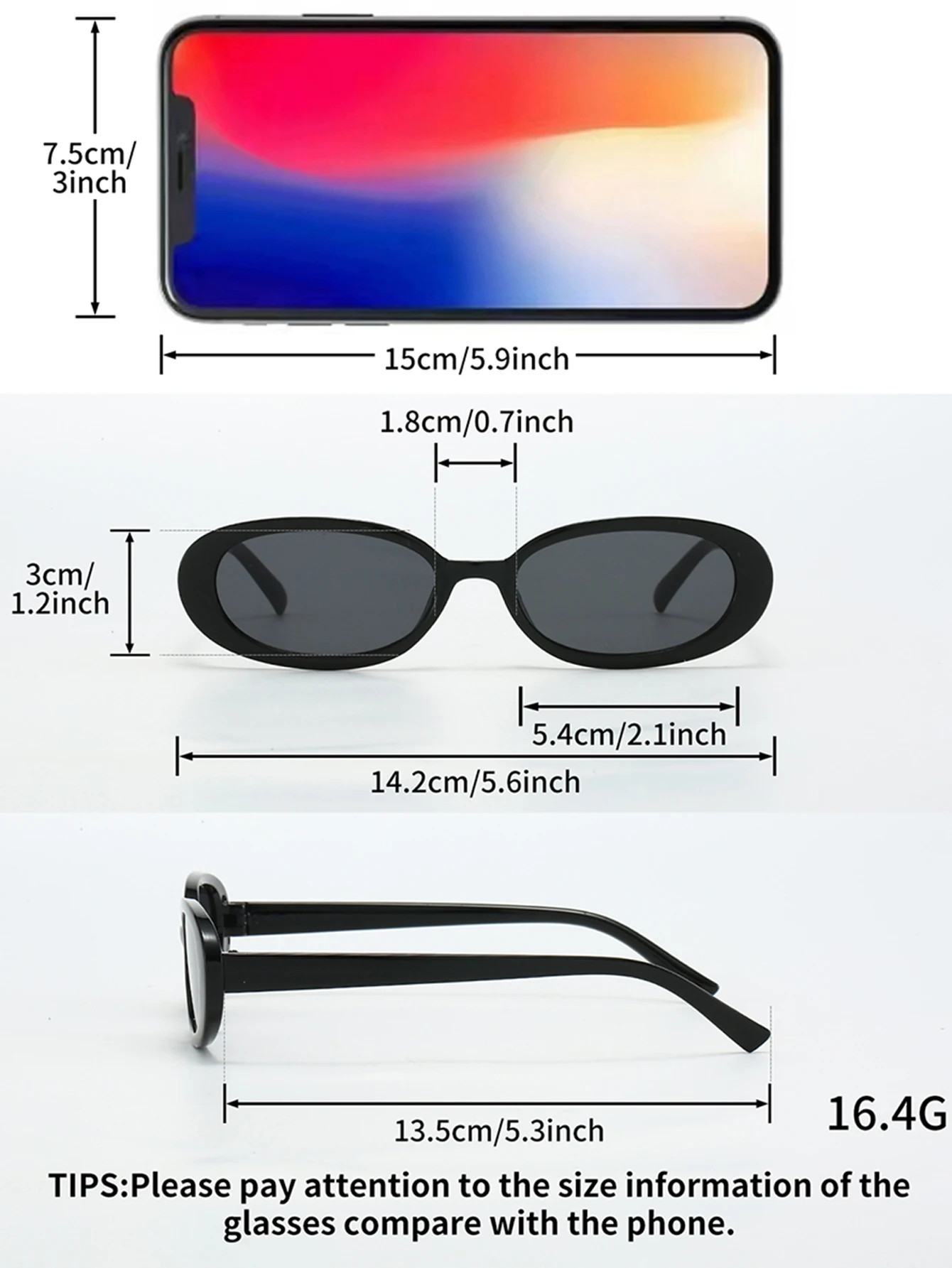 3-teilige modische ovale schwarze Kombinationsbrille mit kleinem Rahmen, einfache und modische Basic-Brille in reiner Farbe – Detail 4