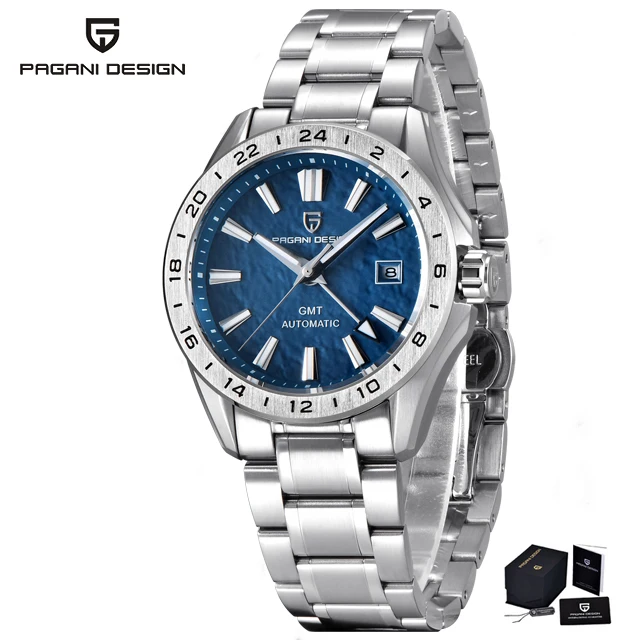 Pagani Design Men's Luxury GMT Automatic Watch Stainless Steel Case Sapphire Glass 100m Waterproof Mechanical Business Watch image 3