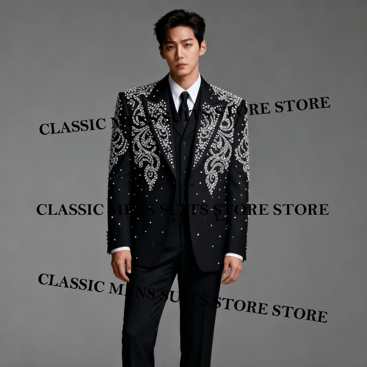 

Блестящие стразы и кристаллы, мужские костюмы, смокинги для жениха, индивидуальные свадебные мужские вечерние комплекты из 2 предметов, пиджак с остроконечными лацканами, Ropa Hombre