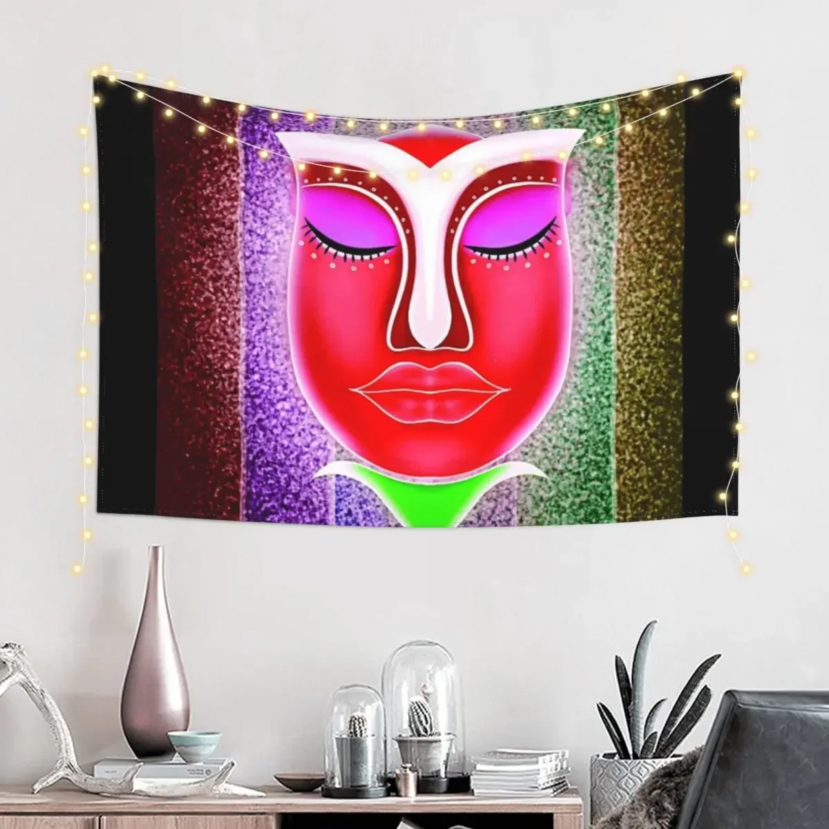 Flower Red Face, Women Face One Line Art Tapestry Luxury Living Room Decoration Wallpapers Home Decor Decoration Room Tapestry