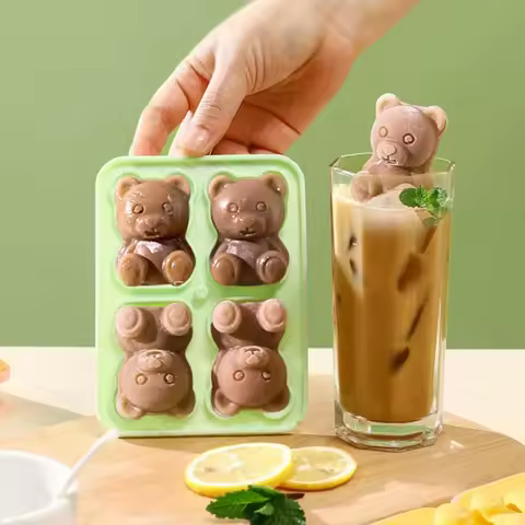 Food Grade Animal Silicone 4-grid Bear Ice Tray Mold Home Made Cartoon Ice Cream Ice Cream Mold