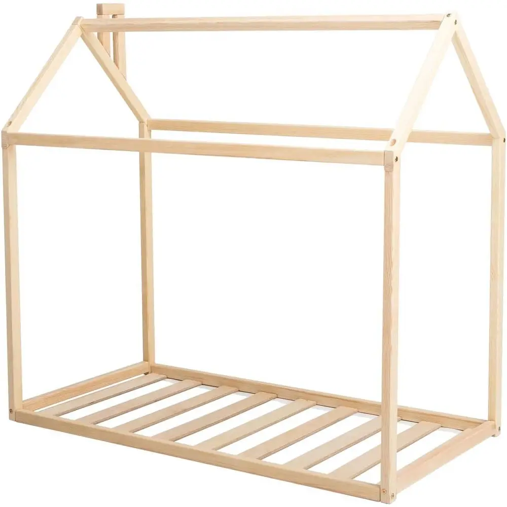 

Queen-Sized Floor Bed with Slats, Toddler House-Shaped Bed with Mattress Support