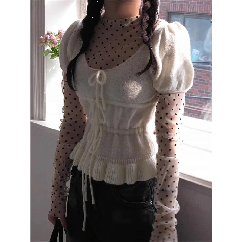 بلوزة أنيقة محبوكة ناعمة ort Sve مع ربطة عنق للنساء Sli متعددة الاستخدامات من العمر-Defng irt ماركة صينية لخريف 2025