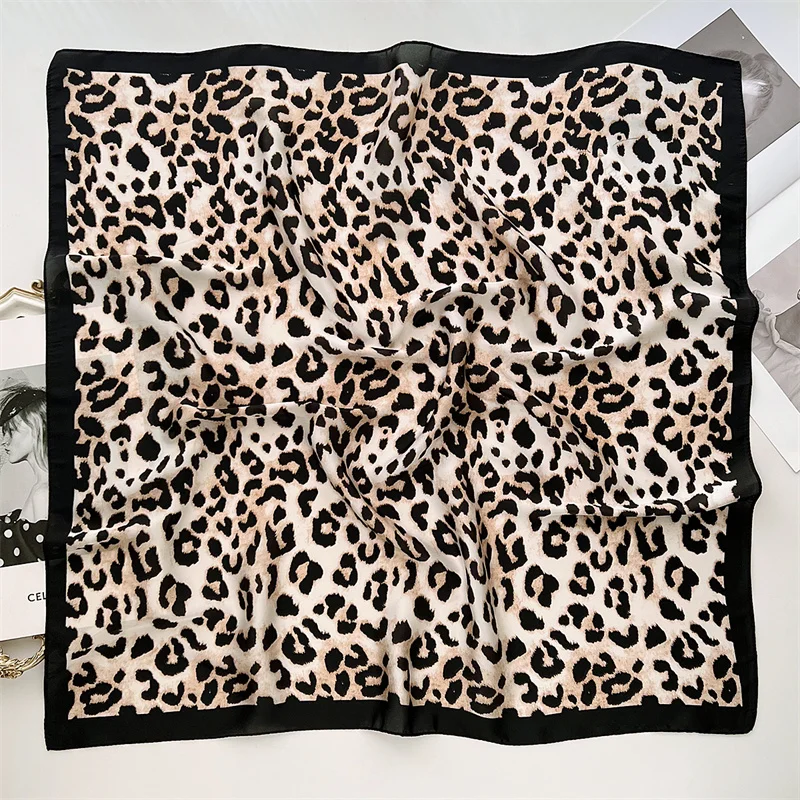 70cm Square Luxury Leopard Print Silk Scarf Ladies Headband Small Hair Scarves Band Female Handkerchief Bandana Foulard