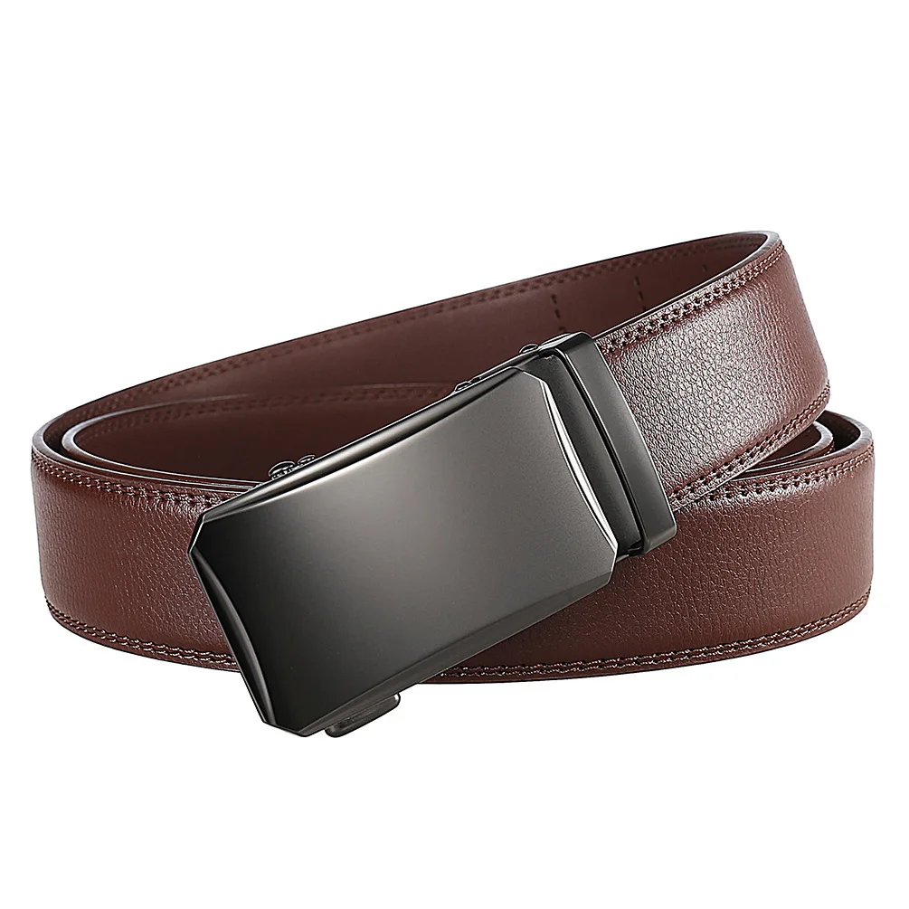 2026 New Arrival Male Cow Leather Belt For Trousers Luxury Brand Automatic Ratchet Mens Belts 3.5cm Width Black Red Brown B1028