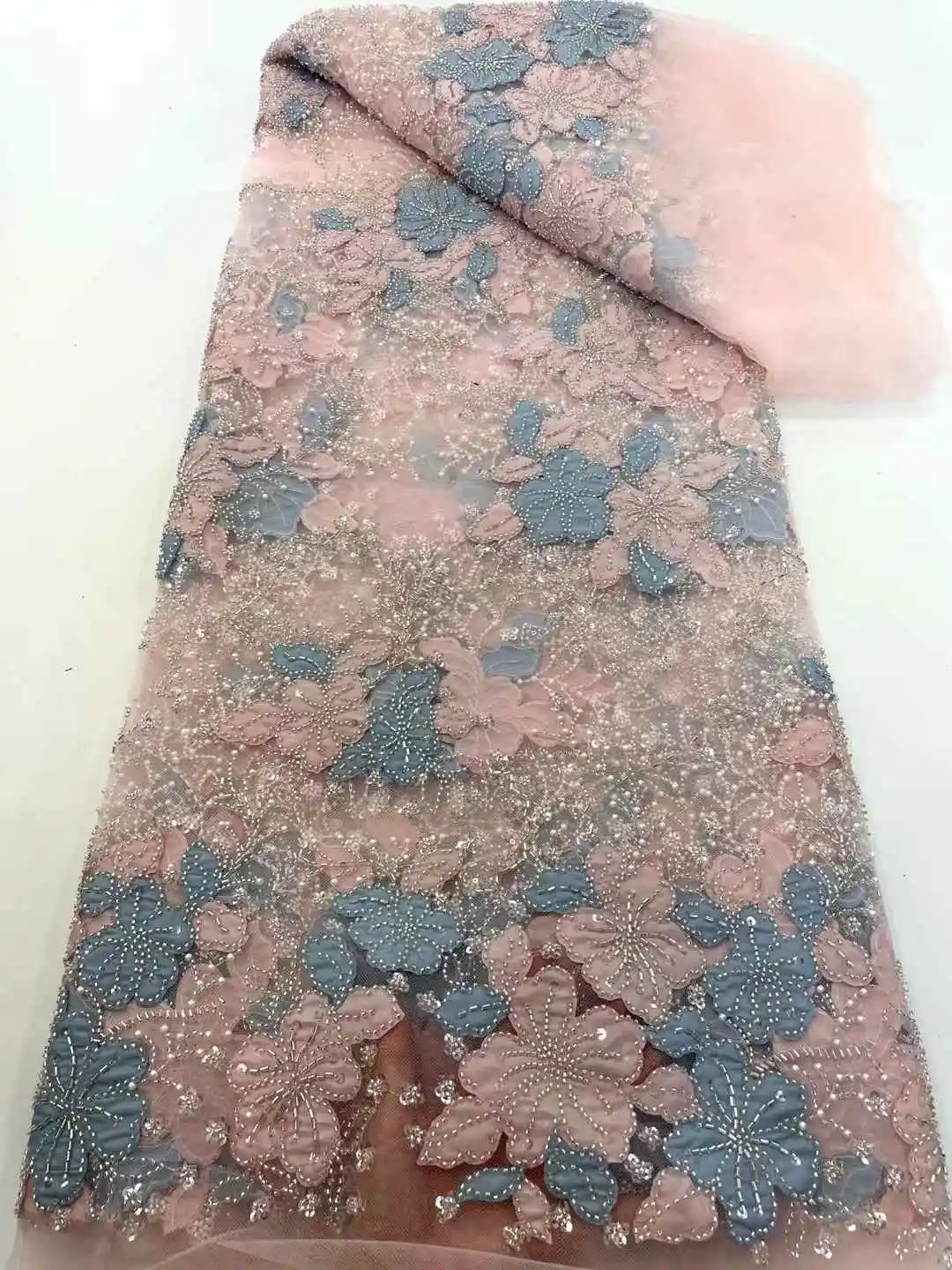 2025 الأفريقي الفرنسي اليدوية مطرز أقمشة الدانتيل الخياطة الترتر التطريز نيجيريا صافي نسيج الدانتيل للنساء الزفاف ، WS