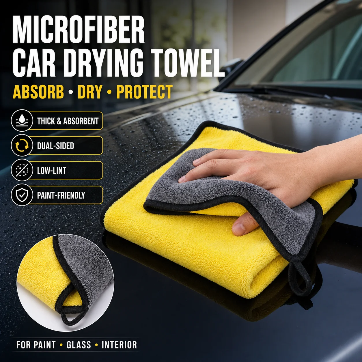 Thick Microfiber Car Drying Towel Dual Sided Absorbent Low Lint Cleaning Cloth for Auto Detailing Car Wash Paint Glass Interior