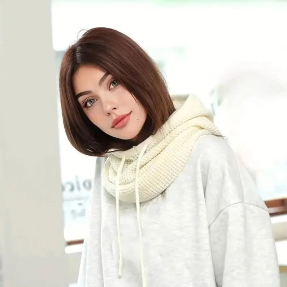 Fashion Solid Color Drawstring Balaclavas Hat Soft Earmuff Drawstring Knitted Hat Warm Windproof Winter Neckerchief Women