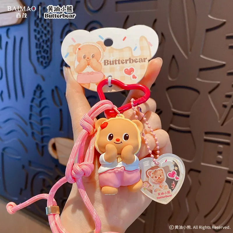 Chaveiro de urso de manteiga de desenho animado, pingente fofo, boneca criativa, chaveiro, anel, acessórios de bagagem, presente para crianças