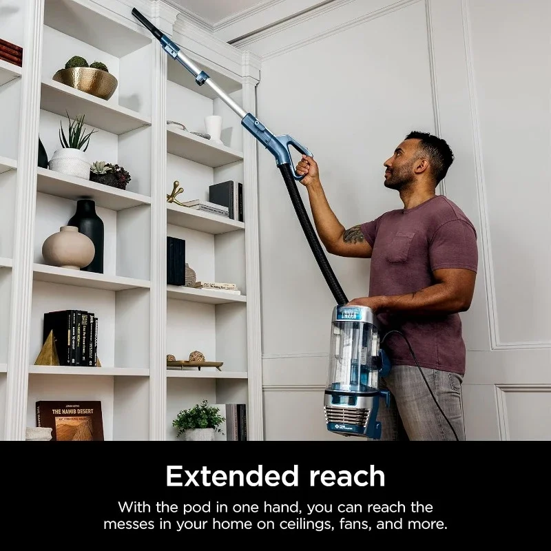 مكنسة كهربائية تستقيم مع DuoClean PowerFins، HairPro، تعمل بالطاقة الرفع، وفرشاة التنظيف الذاتي، وتقنية تحييد الرائحة،