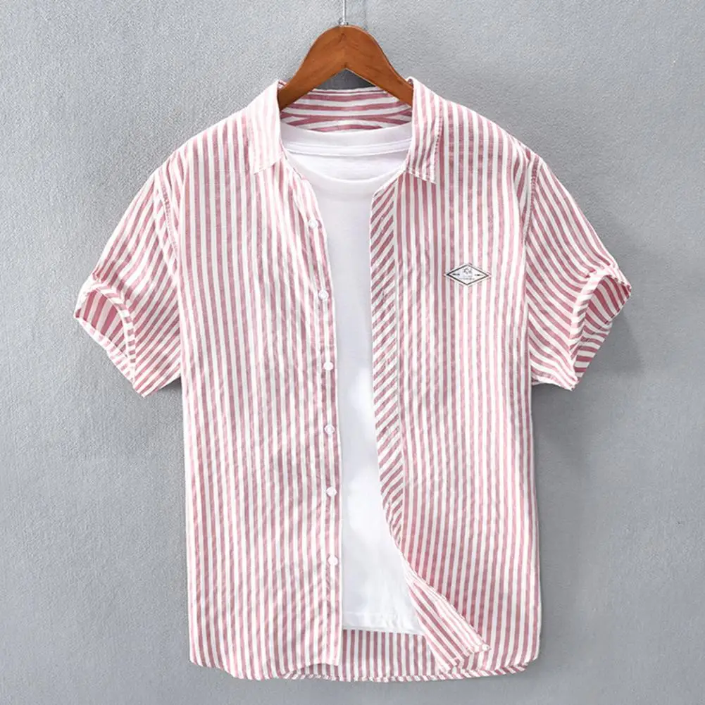 

Men Formal Shirt Men's Summer Lapel Dress Shirt Single-breasted Mid Length Cardigan for Formal Business Beach Commute Men Label