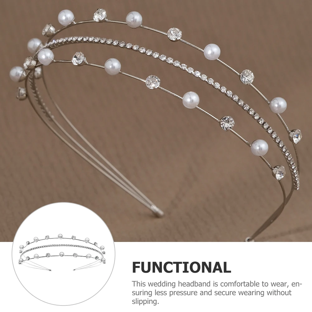 

Pearl Hair Accessories Multi layered Silver Wedding Headpiece Bridal Headb Rhinestone Women Headdress Glitter Hoops
